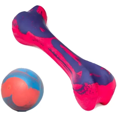 Pelota Y Hueso De Caucho Goma Combo Juguete Perro N 2 Multicolor