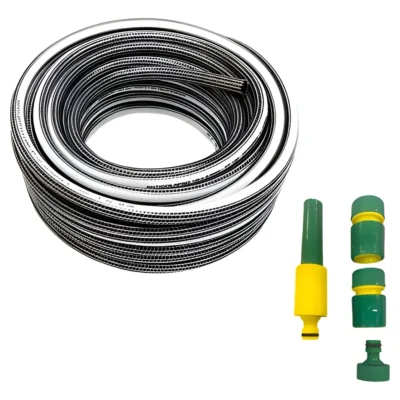 Manguera Riego 1/2 X 10m Anticolapsable + Accesorios Premium Gris