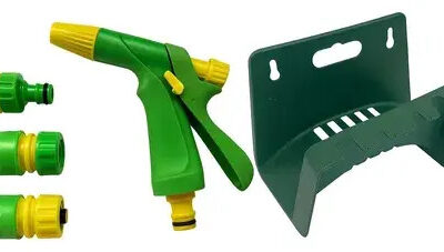 Pistola De Riego Kit + Acc. Acople Rapido + Porta Manguera