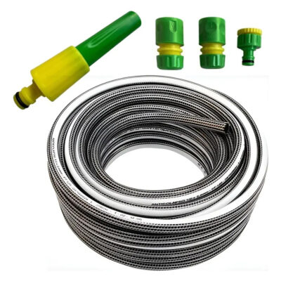 Manguera Riego 3/4 X 20m Anticolapsable + Accesorios Premium Gris