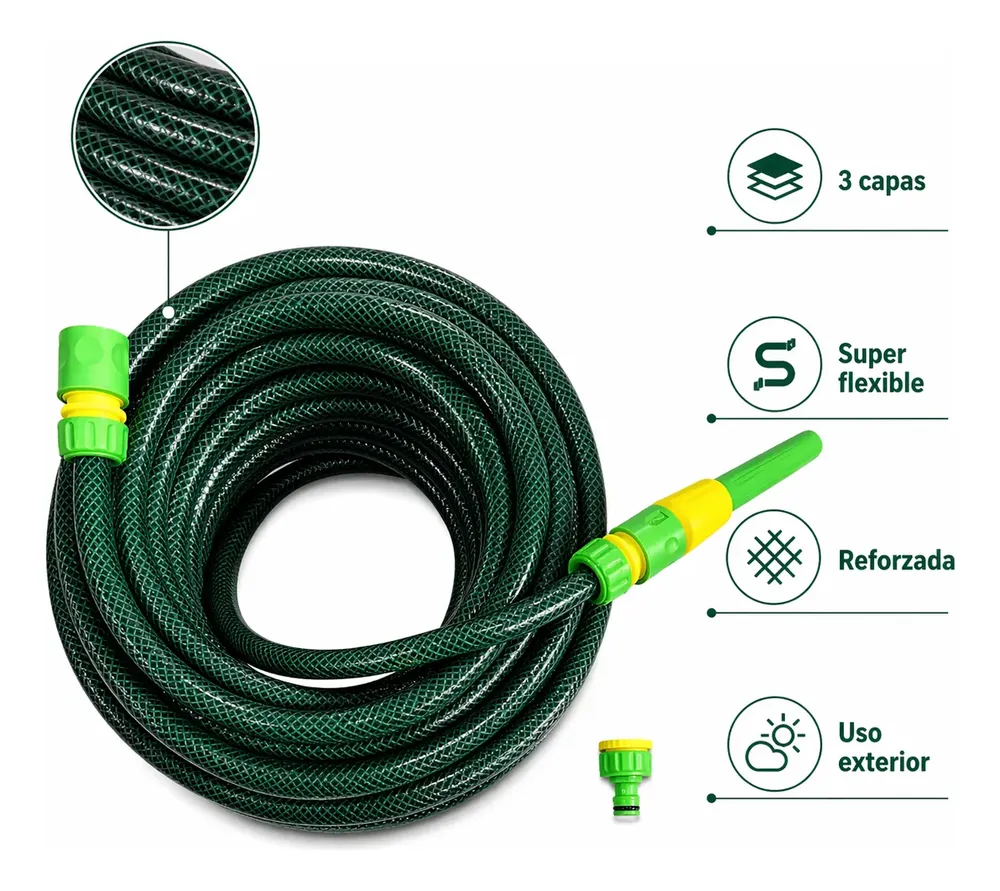 Manguera De Riego 3/4 Trenzada Reforzada X 25mts + Accesorio Verde - Image 3