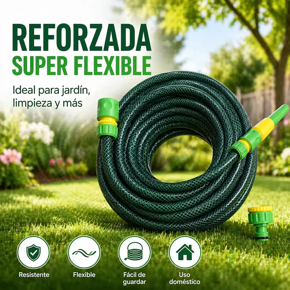 Manguera De Riego 3/4 Trenzada Reforzada X 50mts + Accesorio Verde - Image 2