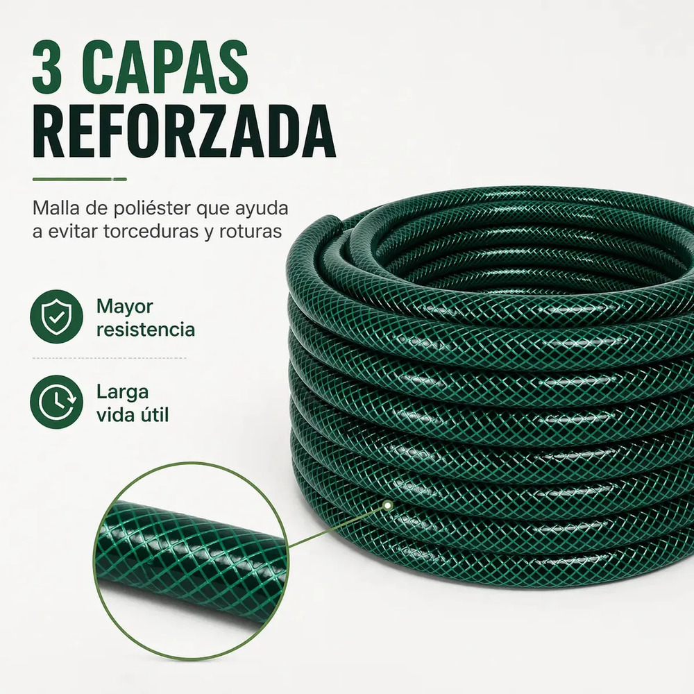 Manguera Riego Pvc 3/4 25m Reforzada Trenzada Odranid Jardín Verde - Image 2