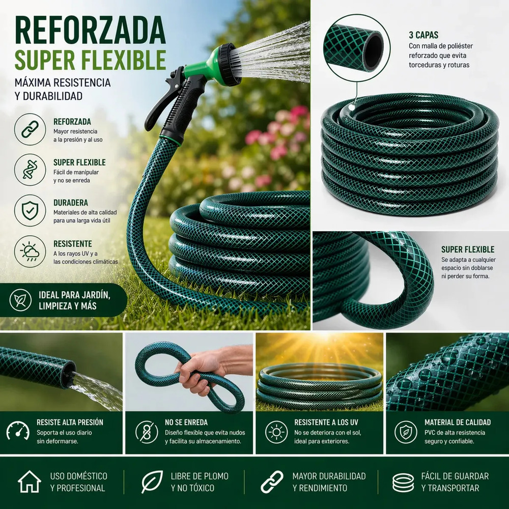 Manguera Riego Pvc 3/4 25m Reforzada Trenzada Odranid Jardín Verde - Image 6