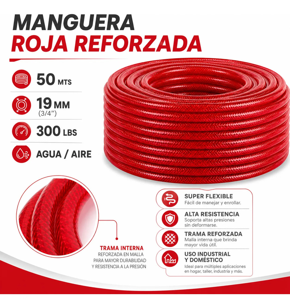 Manguera Roja Compresor Agua/aire 1/4 (6mm) 300 Lbs X 15mts - Image 5