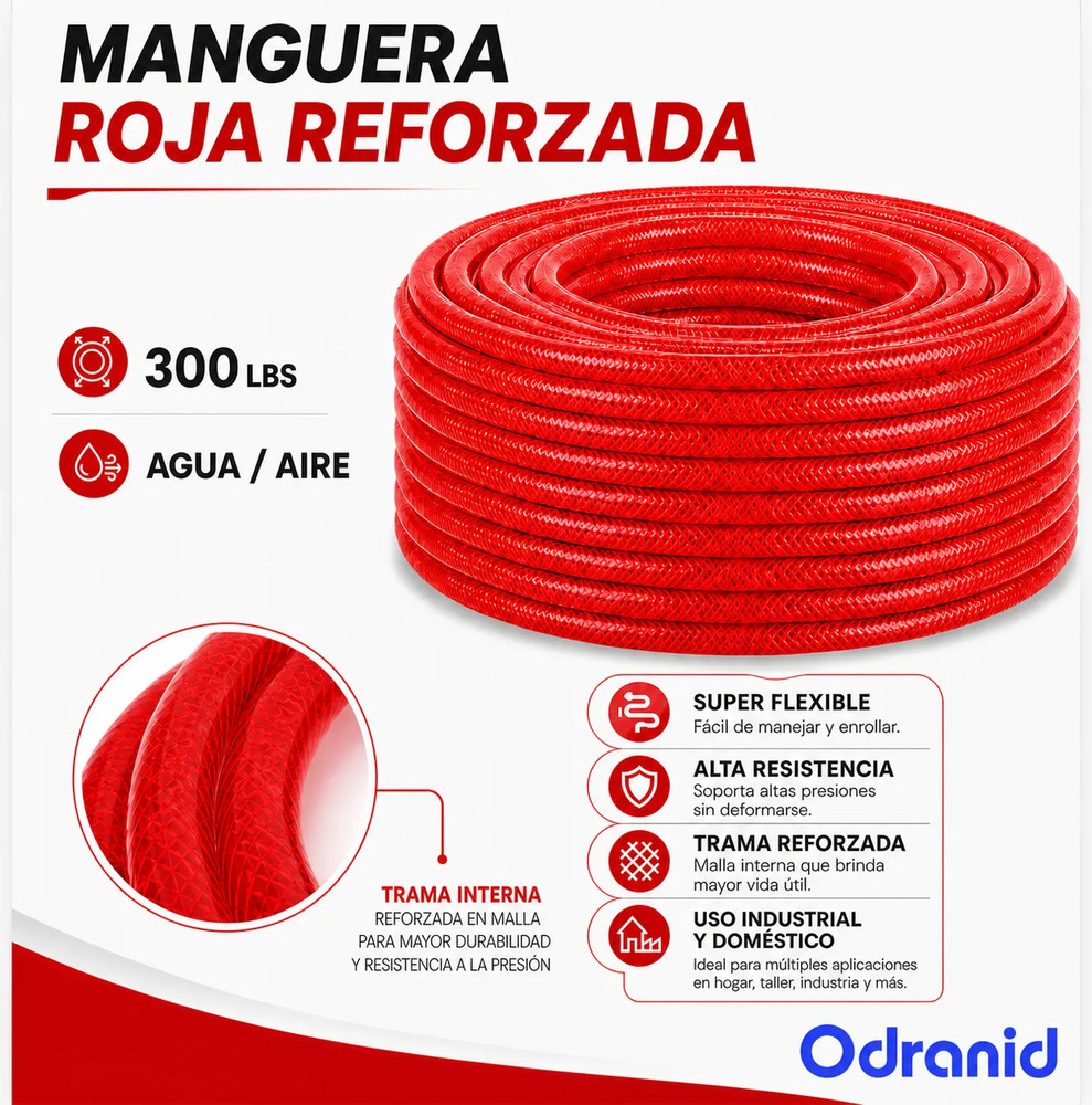 Manguera Roja Compresor Agua/aire 1/2(12,7mm) 300lbs X 10mts Rojo - Image 3